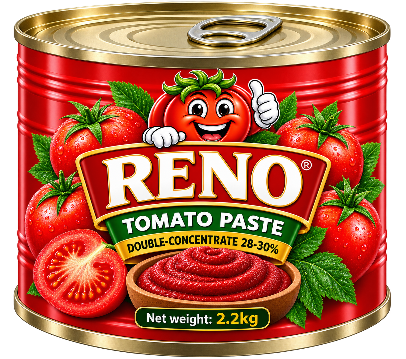 RENO Tomato Paste 2.2kg easy-open tin — product render.